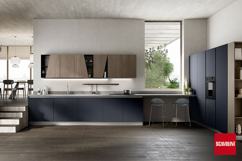 Cucina Scavolini Regola ante piane spessore 2,2 cm/1,8 cm – composizione lineare o con isola